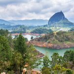 Panoramic view from El Peñol rock overlooking Guatapé reservoir Colombia